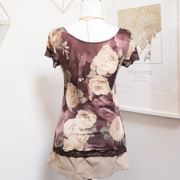 Dusty Rose Lace Trim Scoop Neck Tee 💐 JAPANESE BRAND - Picture 6 of 9